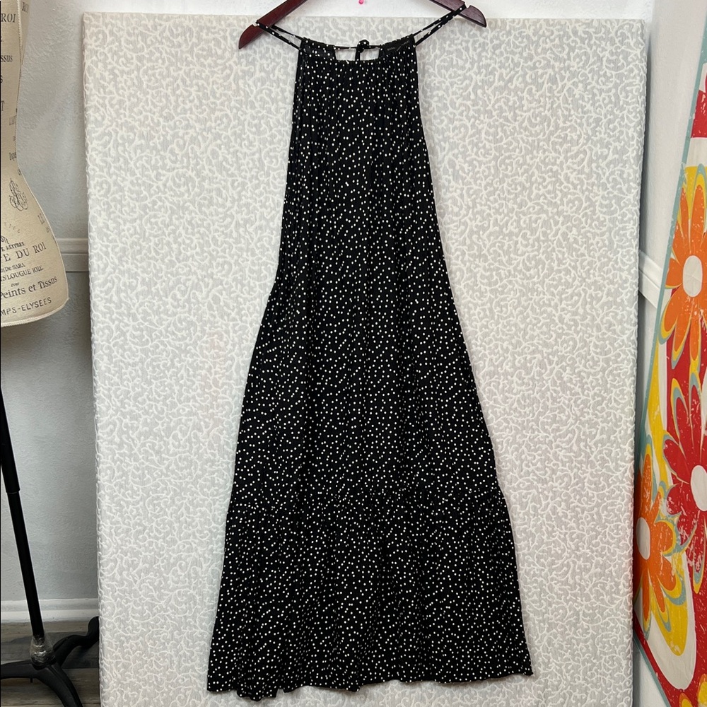 Banana Republic  Black w. White Polka Dot Midi Dress Sz. M Sleeveless
